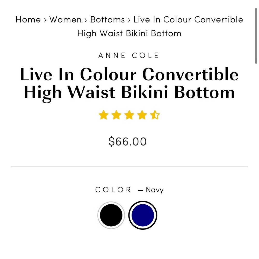 Anne Cole Live In Colour Convertible High Waist Bikini Bottom Navy Blue S - Picture 2 of 9
